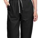 Scrubs for Women Set, Cool Stretch Jogging Scrub Nurse Uniform Set, Comfortable Breathable Scrub Tops and Scrub Pants (Small, Black)