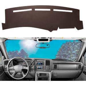 Dashboard Dash Mat Cover Leather Dashboard Pad Sun Protection Compatible for 99-06 Chevy Silverado GMC Sierra,00-06 Chevy Suburban Tahoe GMC Yukon/XL,01-06 Chevy Avalanche(Brown)