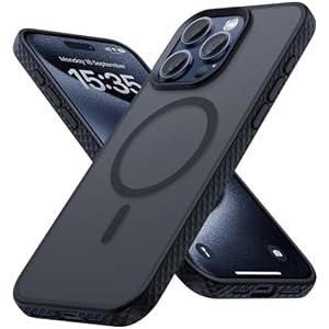 Lamicall Magnetic Case for iPhone 15 Pro Max, for Magsafe - [Diamond Textured Anti-Slip Edge] [Military Grade Shockproof Protection] Translucent Hard Slim Magnet Protective Cover