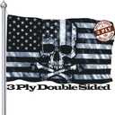Skull And Crossbones Flag 3 X 5 Ft Outdoor, Double Sided Funny American Pirate Flag For Outside, 3Ply Black And White Grey American Skull Flags Banner With UV Fade Proof