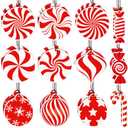 Demissle 24 Pcs Christmas Car Air Fresheners Bulk Red and White Candy Hanging Car Air Freshener Xmas Peppermint Candy Ornaments Holiday Rearview Mirror Decor for Women Xmas Gifts
