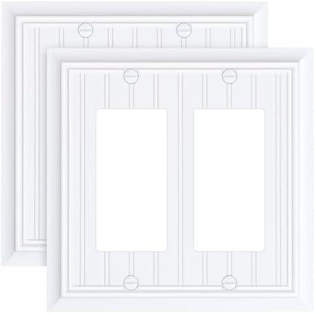 2-Pack Beadboard Bamboo Decorative Double Decorator Outlet Cover Plate | Durable Wall Plates for Electrical Outlets, Receptacle, GFCI Outlet, Dimmer Switch, 2 Gang Receptacle Cover, Pure White Pack Of 3