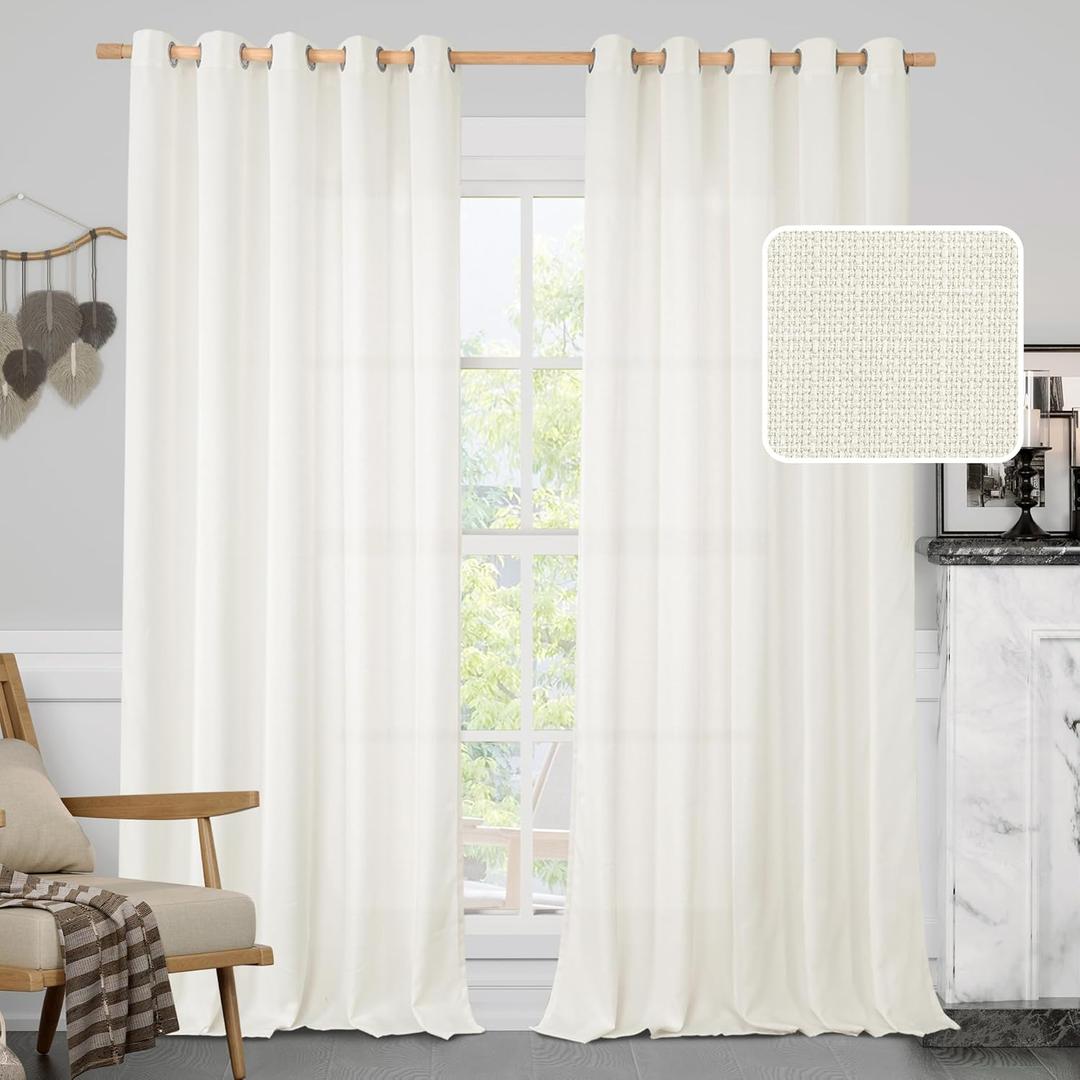 LAMIT Cream White Linen Curtains for Bedroom, 84 Inch Natural Light Filtering Privacy Window Panels Grommet Faux Linen Textured Sheer Drapes for Living Room, Set of 2 Panels, 60 x 84 Inch