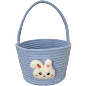Easter Decorations for Home Cute Bunny Ears Easter Basket Plush Easter Gift Bags Woven Buckets Retro Easter Eggs Decor Candy Gifts Storage Easter Basket Stuffers Indoor Spring Decor (One Size, 2-Blue)