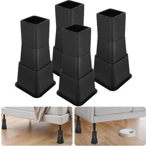12 inch Bed Risers Heavy Duty, Adjustable Oversized Furniture Risers Blocks lifts for Couch Table Desk Sofa Dresser, Refrigerator, Washing Machine Support up to 1500 Lbs (Set of 4, Black)