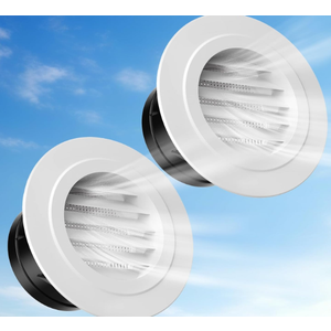 6 Inch Soffit Vents, 2-Pack ABS Louvered Vent Covers with Fly Screen Mesh, Round Exterior Grille for Attic & Roof Ventilation, Fits 5.78" to 7" Opening