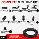 8AN Fuel Line Kit, Nylon Braided CPE Fuel Line Hose 20FT With AN8 Hose End Fittings, 8AN Male to Male Coupler, 8AN Male to 3/8" NPT Fitting, All in One Complete Set