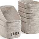 8 Pack Small Storage Baskets for Organizing, Woven Rope Bins for Bathroom, Closet, Shelf Organizer, Cute Cube Decorative Box for Towels, Baby Nursery, Toys, Gift Empty Baskets - 11.5"x7.5"x4.7"-Brown