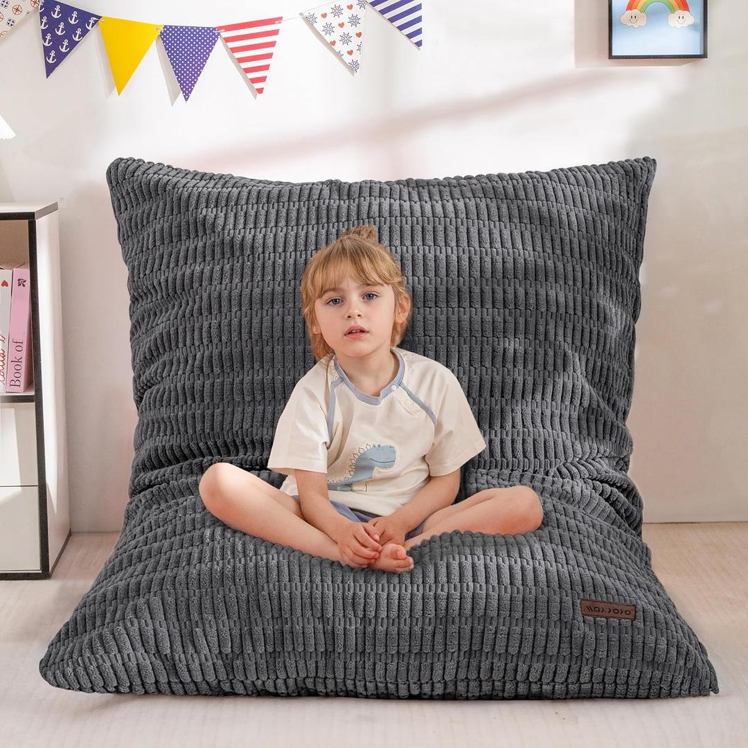 MAXYOYO Kids Bean Bag Chair, 3 in 1 Convertible Bean Bag Sofa with Removable Cover for Children, Soft Floor Lounger with Supportive Shredded Foam Filling, Floor Cushion Chair for Living Room, Playroom, 50"x35"