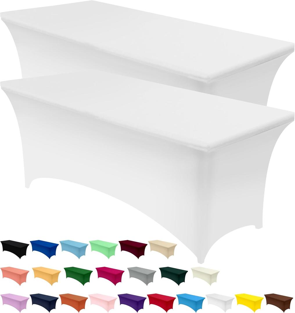 Utopia Kitchen Spandex Tablecloth 2 Pack [6FT, White] Tight, Fitted, Washable and Wrinkle Resistant Stretch Table Cloth Rectangle Cover for Trade Show, Weddings & Parties [60Lx18Wx20H Inch]