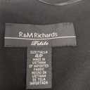 R&M Richards Women's Elegant Feather Trim Wrap Mini Dress W/Illusion Long Sleeves, Ruched Waist & Rhinestone Brooch Black, Size 4P