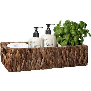 HOSROOME Water Hyacinth Storage Basket for Shelves Wicker Baskets for Organizing Toilet Paper Basket for Toilet Tank Top Decorative Basket for Closet, Bedroom, Bathroom, Entryway, Office Desk (Brown)