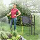 Retractable Hose Reel Stand, No Wall Damaged - Hose Holder, Freestanding Garden Hose Holder for Outside, Fit for Most Garden Hose Reel with Mounting Brackets