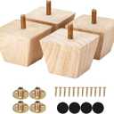 Maricome 2 Inch Unfinished Wood Furniture Legs Replacement Cabinet Couch Sofa Legs Feet Screw in Set of 4
