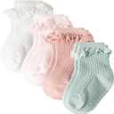 AQOKKA Baby Girl Toddlers Socks with Non-slip Grip Cute Frilly Ruffle Ankle Soft Cotton Newborn Baby Socks for Infant Kids, Size: 0-6 Months