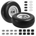 LTNICER (2-Pack) 11x4.00-5 Flat-Free Lawn Mower Tires and Wheels, 3.4" Centered Hub, 3/4" & 5/8" & 1/2" Bushings, Zero Turn Front Replacement