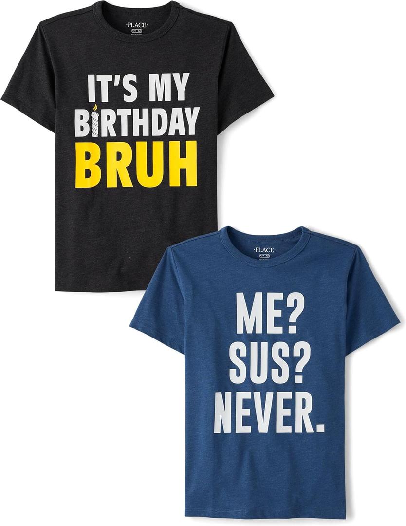 Assorted Everyday Short Sleeve Graphic T-Shirts,multipacks (X-Large, Bday Bruh/Me Sus Never 2-pack)