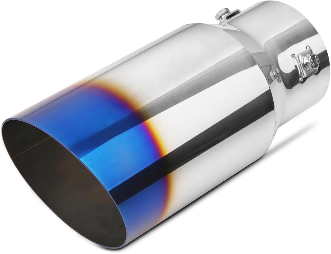1.5"-2.5" Inlet Adjustable Exhaust Tip, 4" Outlet 9" Overall Length, Blue Burnt Stainless Steel Tail Pipe, Bolt-On (fit for 1.5"/ 1.75"/ 2.0"/ 2.25"/ 2.5" OD Tailpipe)