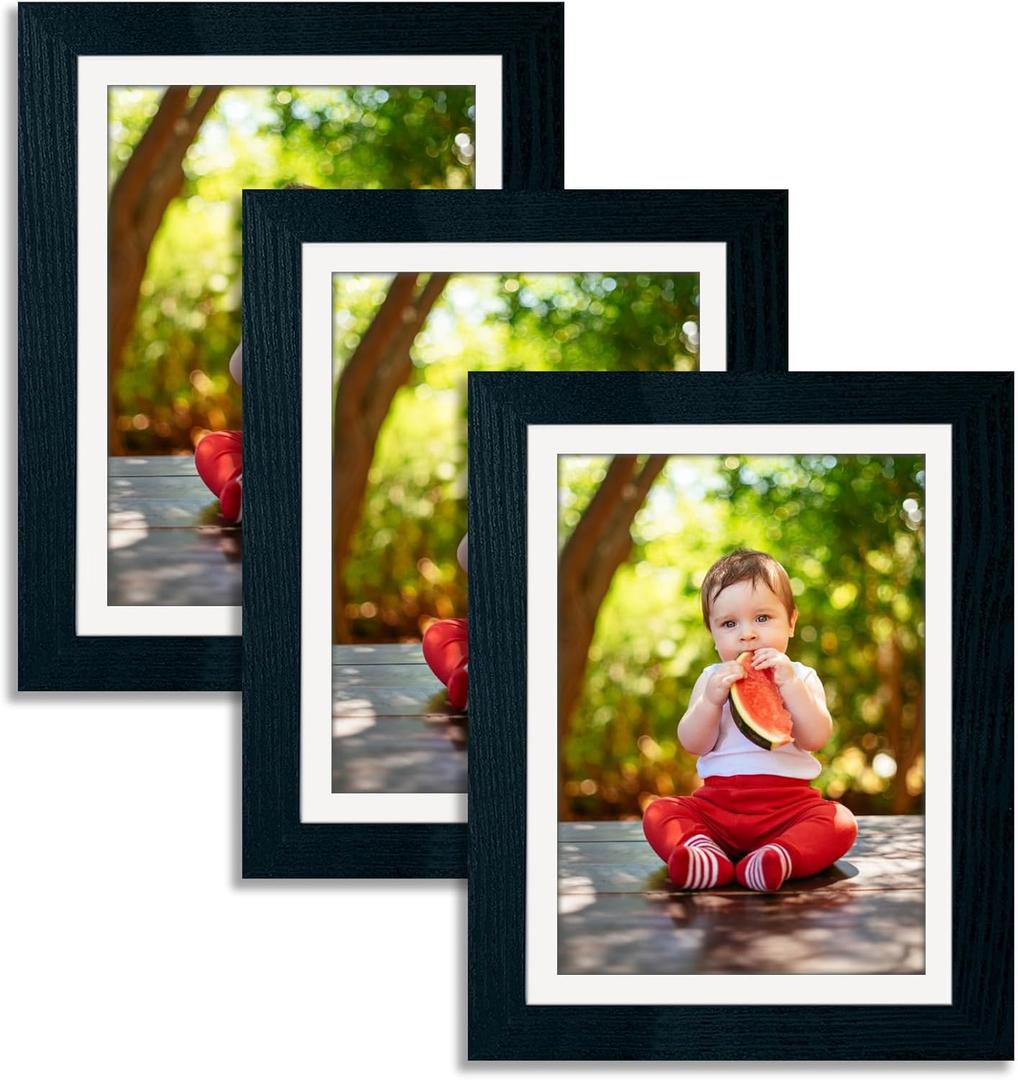 5x7 Picture Frame Set of 3 Black,Made of Solid Wood 4x6 with Mat or 5x7 without Mat, Photo Frame for Wall or Tabletop Display