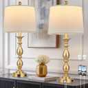 28" Tall Modern Table Lamps Set of 2 with USB A+C Ports and AC Outlet, 3 Way Touch Metal Bedside Lamps for Bedroom, Gold Farmhouse Nightstand Lamps for Living Room