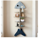 Wooden Fish Wall Shelf, Wood Fish Beach Decor Display Shelf, Nautical Coastal Style Wall - Mounted Organizer in Bedroom, Living Room, Lake House, Bathroom