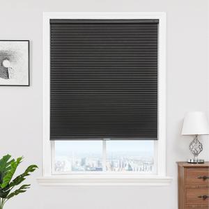 Joydeco No Tools No Drill Window Blinds for Indoor Windows, Blackout Shades Cellular Shades Cordless, No Drill Blinds for Windows, Window Shades for Home, Bedrooms, Doors (Black, 31" W x 64" H)