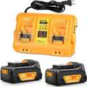 2Pack 5.0Ah Replacement for Dewalt 20V Battery with DCB102 Dual Port Charger (2C+2B, Orange)