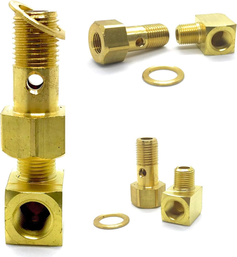 Fuel Pressure Gauge Adapter Banjo Bolt Fitting M12 x 1.25" 1/8-27 NPT Female to Male 90 Degree Elbow Compatible with Honda Civic DELSOL Prelude NSX Acura Integra