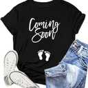Pregnancy Reveal Shirts for Women New Baby Announcement Tshirt Mom to Be Tee Tops (Black, M)