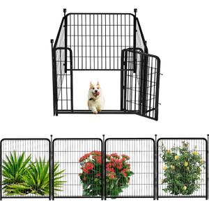 Dog Playpen 36" 4 Panels, Puppy Playpen Indoors, Dog Fences Outdoor for Yard, Wide Door Low Threshold Garden Fencing for Medium/Large Pets. Black Pens Total 8.9 Ft(L)