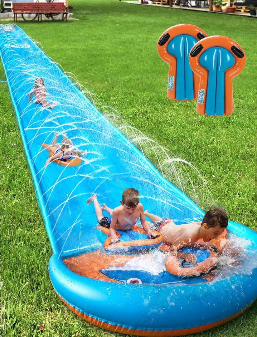 31.5FT Slip Water Slide, Extra Long Slip Lawn Water Slides for Kids Adults Backyard with 2 Inflatable Bodyboards and Sprinkler, Summer Outdoor Water Toys