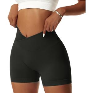 Vertvie Women's Workout Gym Shorts Booty V Cross Spandex Yoga Biker Shorts Scrunch Butt High Waisted Athletic Leggings (Medium, Black)