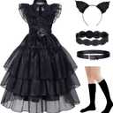 MGparty Girls Black Costume Halloween Cosplay Dress with Headband Belt Socks for Kids (120(6-7 Yrs))