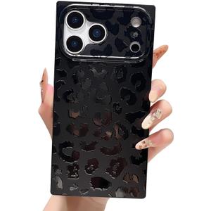 Jmltech for iPhone 17 Pro Max Case Cheetah Print Leopard Women Rectangle Edge Shockproof Protective Drop Protection Phone Cases for iPhone 17 Pro Max Black