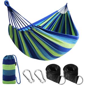 ANYOO Cotton Hammock Portable Camping Hammocks for Hanging Sturdy Garden Comfortable Fabric Hammock with Tree Straps Up to 660lbs with Travel Bag for Camping Outdoor/Indoor Patio Backyard