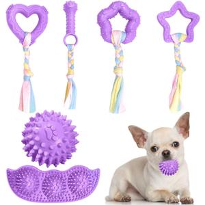 6 Pack Puppy Teething Toys Cute Small Dog Toys Durable Puppy Chew Toy for Teething Essentials Purple Soft Rubber Small Breed Dog Squeaky Balls for Puppies Interactive Doggy Chews Toy Set