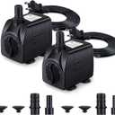 CWKJ Fountain Pump, 2 Packs 220GPH(15W 900L/H) Submersible Water Pump, Durable Outdoor Fountain Water Pump with 7.2ft2.2m Power Cord, 3 Nozzles for Aquarium, Pond, Fish Tank, Water Fountain Pump