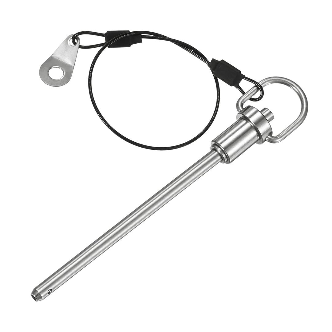 Push-Button Ball Locking Pin, 1/4" [6mm] Dia., 3-17/32"[90mm] Usage Length Ring Quick Release Lock Pins W Lanyard Cable for Speaker/Aviation/Gym/Machine [304 Stainless Steel] (6mm x 90mm)