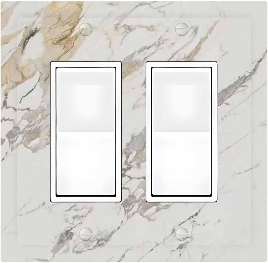 Decorative Outlet Covers Gray White Abstraction Marble Modern 2 Gang Double Gfci Rocker Electrical Wall Panels Light Switch Cover Plate For Bathroom Kitchen Decor (Double Rocker / 4.9 X 5 IN)