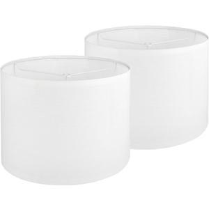 White Lamp shades Set of 2, Medium Fabric Lampshades for Table Lamps, Floor Lamps, 13" Top x 13" Bottom x 10" High (Spider Fitter) Hand Crafted Replacement Lampshades, Easy Assembl