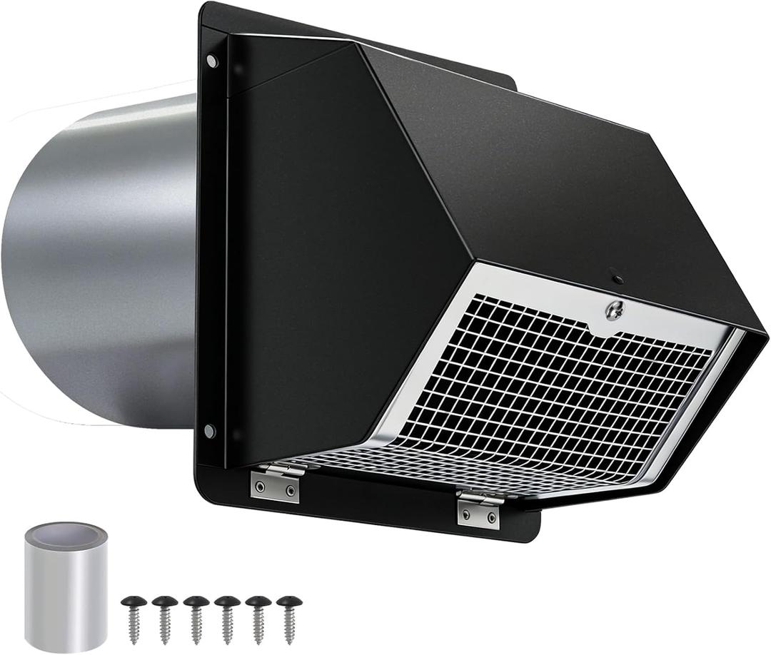 10 Inch Dryer Vent Cover Outside – Heavy-Duty Galvanized Steel, Optimized Hood with Screen & Damper, Pest-Proof Wall Vent for Dryer, Kitchen, Bathroom, Garage, AC – Black