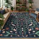 Lahome Insect Botanical Washable Black 8x10 Area Rugs for Living Room, Non Slip Rugs for Bedroom, Boho Indoor Throw Dining Room Rugs for Under Table Carpet for Home Office Playroom(Black,8x10)