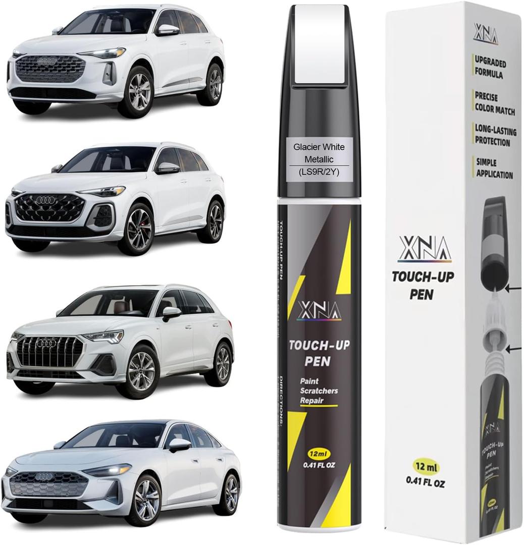 XNA Glacier White Metallic(LS9R/2Y) for Audi Touch Up Paint, Car Scratch Remover for Nicks and Chips Repair, 2-In-1 Quick & Easy Fix Car Scratch Repair Kit with Exact Color-Matched