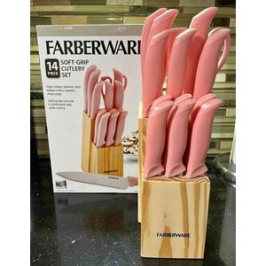 FARBERWARE PINK 14 PIECE SOFT GRIP CUTLERY SET