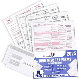 1099 Misc Tax Forms 2025 Complete 3-Part Laser - Kit for 10 Vendors, and 10 Self-Seal Envelopes Good for QB and Accounting Software,1099 Misc 2025