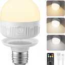 SCOPOW 1PC Rechargeable Light Bulbs with Remote Control Timer and 3 Color Temperature Rechargeable Battery Operated Light Bulb (5W+E26+3Colors+1PC)