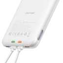 charmast 10000mAh Wired Portable Charger, 20W Fast Charging Slim Power Bank with Removable Cable for iPhone & Android, Hand-Free Battery Pack with Digital Display for Short Travel (No-Wireless) (White)