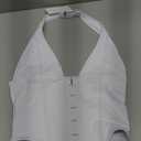 REORIA Women's Summer Sexy Halter V Neck Sleeveless Backless Trendy Y2k Going Out Corset Tank Crop Tops Size M