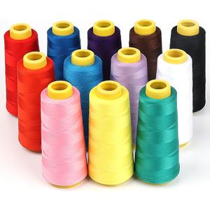 ilauke 12 X 1500M Overlock Sewing Thread Polyester Thread Assorted Colors Yard Spools Cone Polyester for Serger Quilting Drapery Machine 40S/2