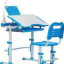 Real Relax Kids Desk and Chair Set, Children's Multifunctional School Tables with Tilt Desktop, LED Light, Metal Hook Blue, Onesize
